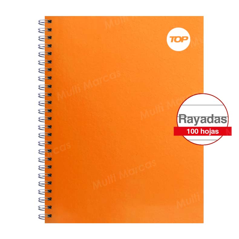 Cuaderno Anillado Espiral Doble Plástico Carta TOP Color Pleno 100 Hojas Rayadas