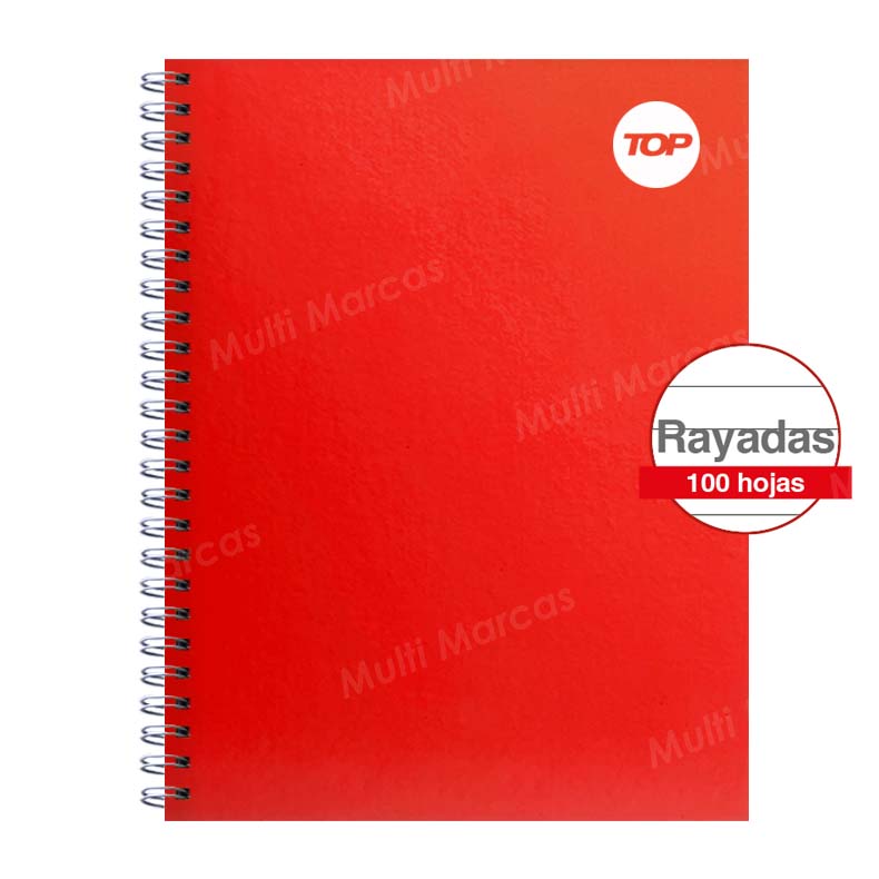 Cuaderno Anillado Espiral Doble Plástico Carta TOP Color Pleno 100 Hojas Rayadas