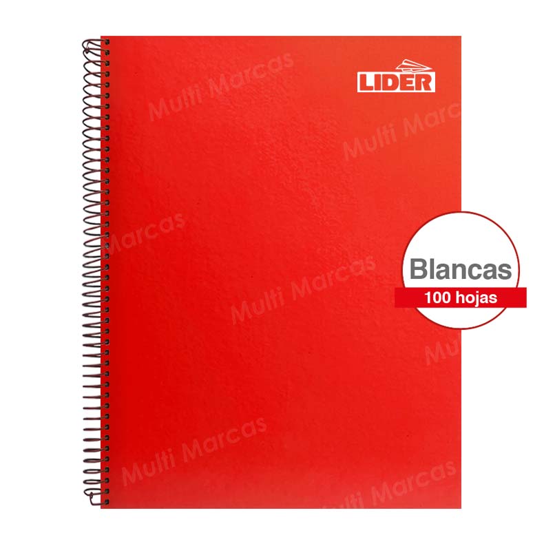 Cuaderno Anillado Metálico Carta LIDER Color Pleno 100 Hojas Blancas