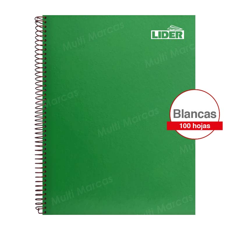Cuaderno Anillado Metálico Carta LIDER Color Pleno 100 Hojas Blancas