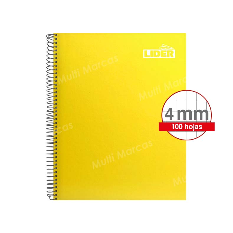 Cuaderno Espiral Metálico Medio 1/2 Oficio LIDER Color Pleno 100 Hojas Cuadricula Intermedia 4mm Elba