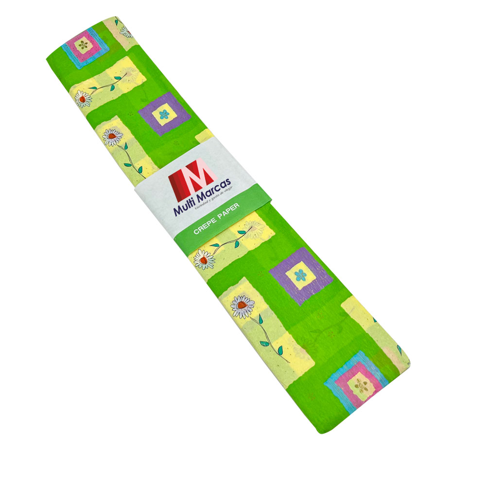 Rollo de Papel Crepé (50 x 150 cm) con diseño de Cuadros de Flores