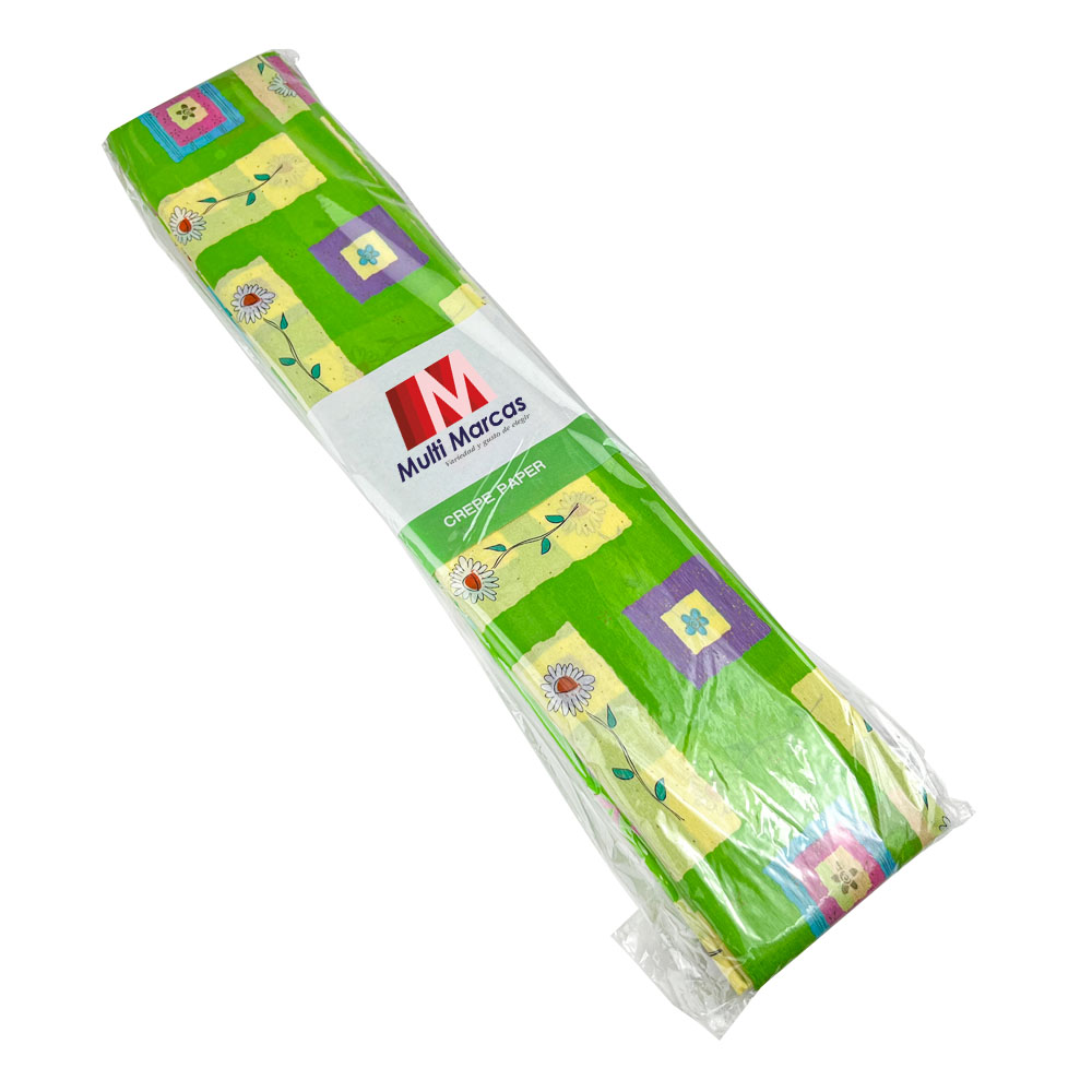 Rollo de Papel Crepé (50 x 150 cm) con diseño de Cuadros de Flores