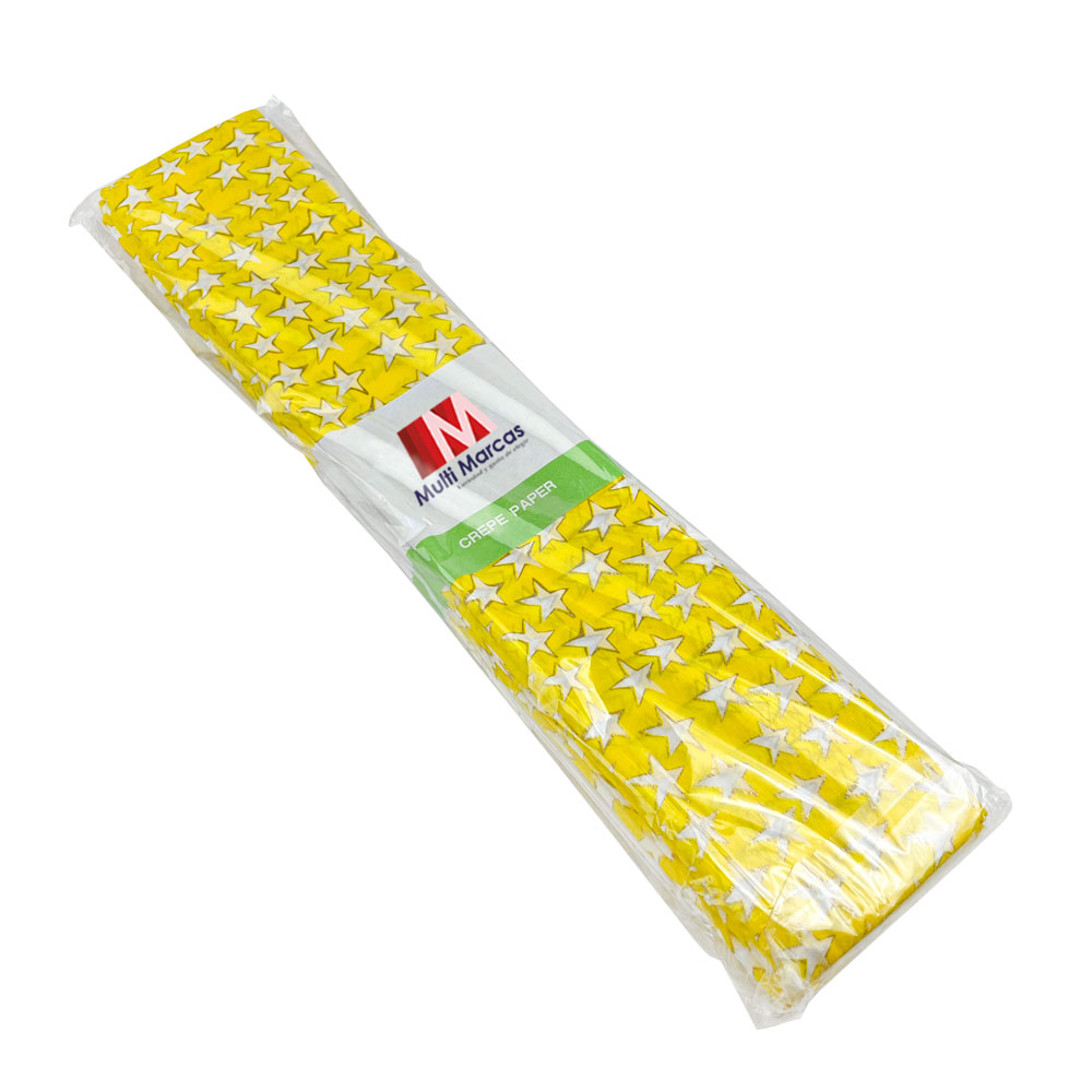 Rollo de Papel Crepé (50 x 150 cm) con patrón de Estrellas fondo amarillo