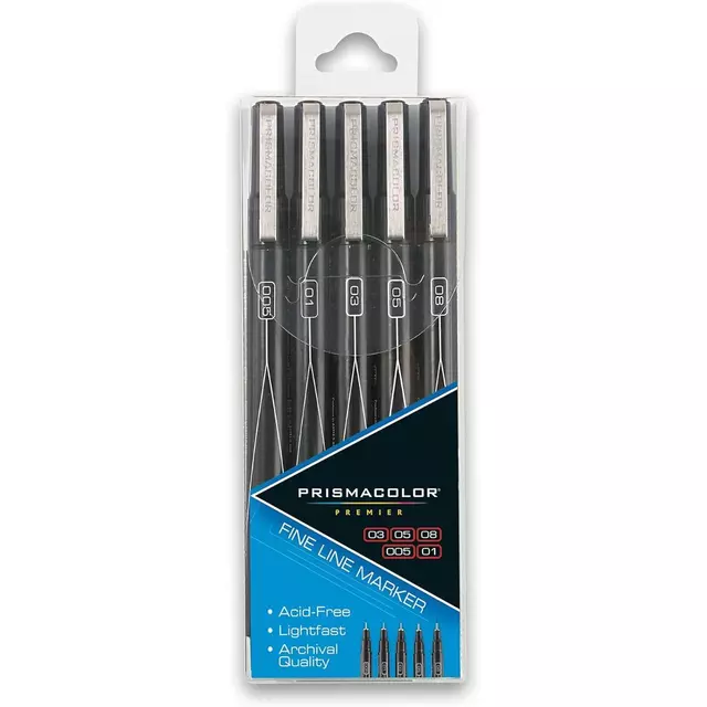 Set de 5 Tiralíneas de Trazo Fino Premier Ilustracion Negro Graduado - PRISMACOLOR - 14171