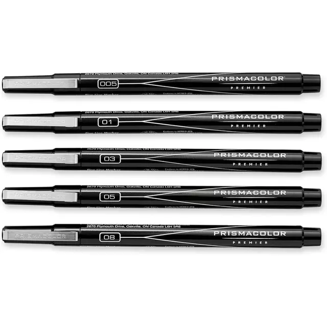 Set de 5 Tiralíneas de Trazo Fino Premier Ilustracion Negro Graduado - PRISMACOLOR - 14171