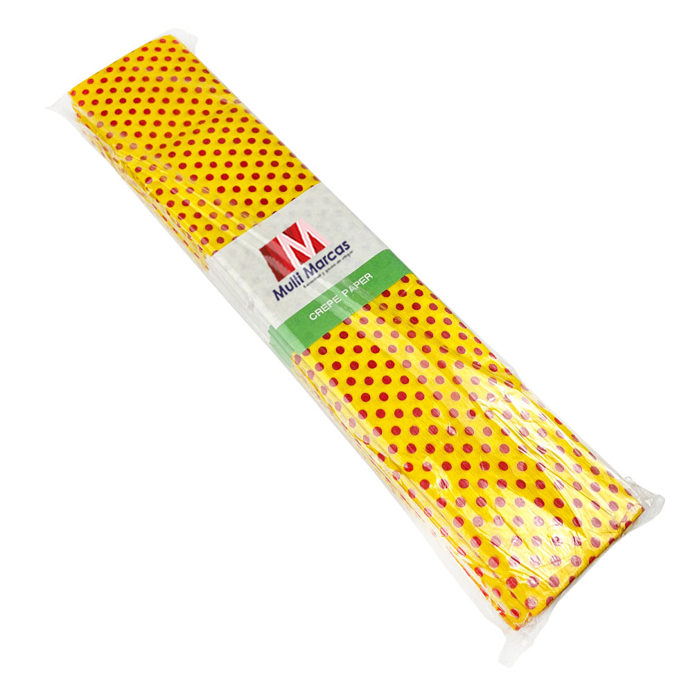 Rollo de Papel Crepé (50 x 150 cm) con patrón Punteado Rojo Fondo Amarillo