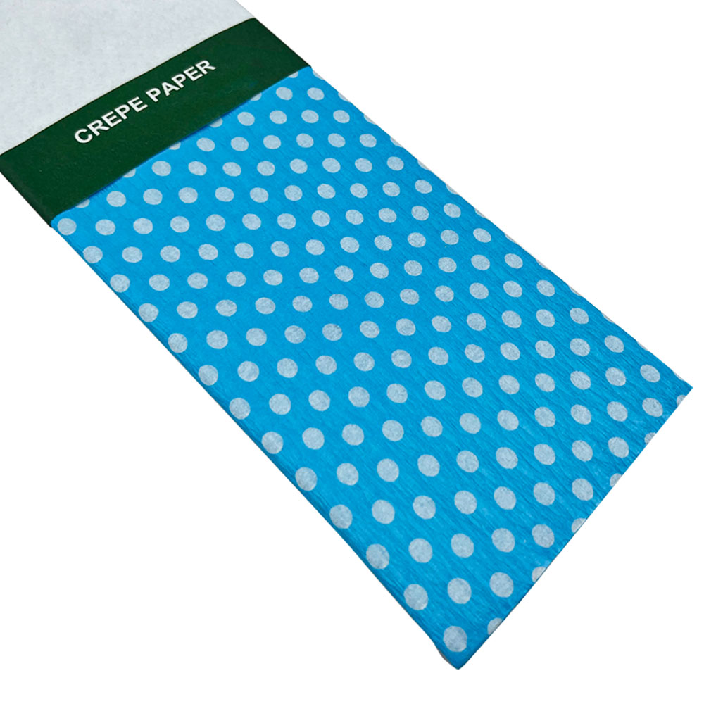 Rollo de Papel Crepé (50 x 150 cm) con patrón Punteado Celeste