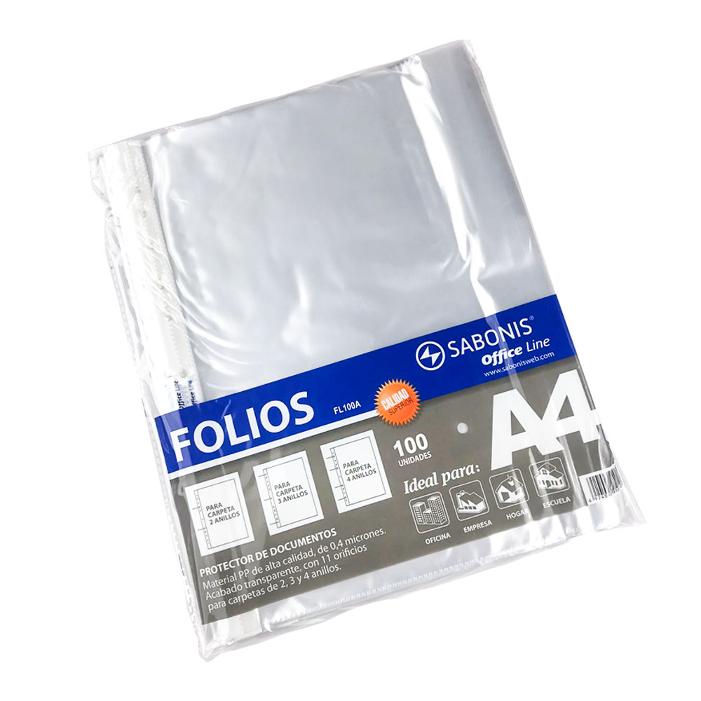 Paquete de 100 Fundas para hojas Tamaño A4 FL100A SABONIS