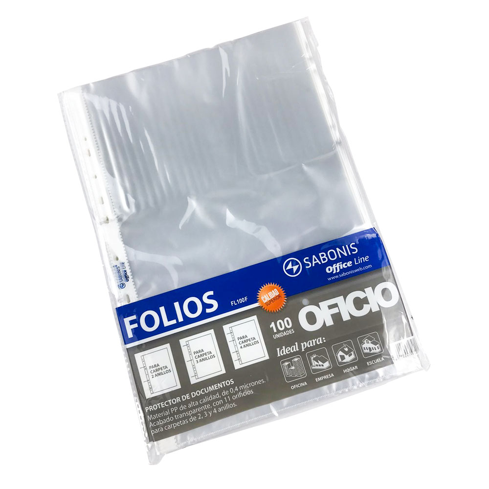 Paquete de 100 Fundas Para hojas Tamaño Oficio FL100F SABONIS