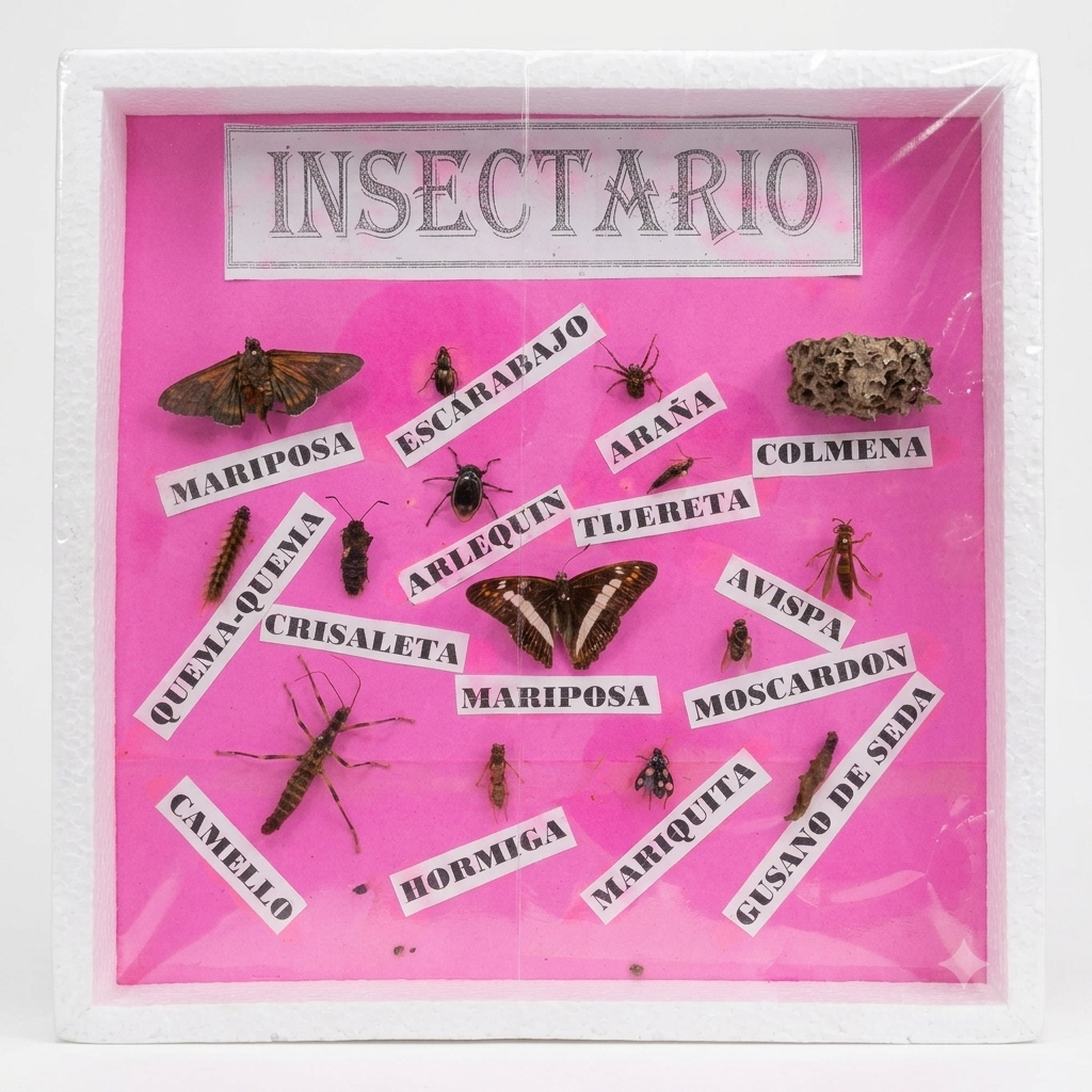 Insectario con 15 Ejemplares - 28X28 cm.