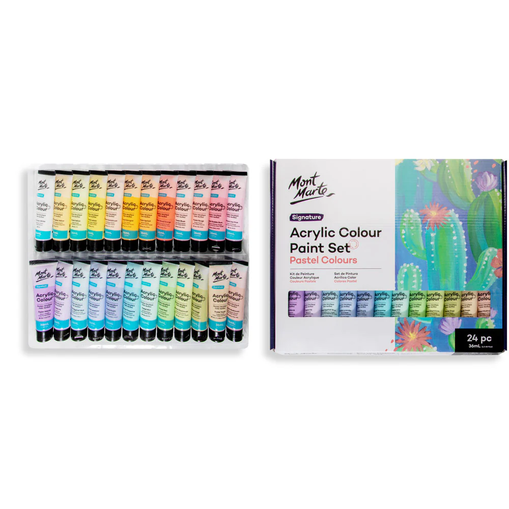 Set de 24 Pinturas Acrílicas Colores Pasteles Con Botes de 36ml - MSCP2436 - MONT MARTE