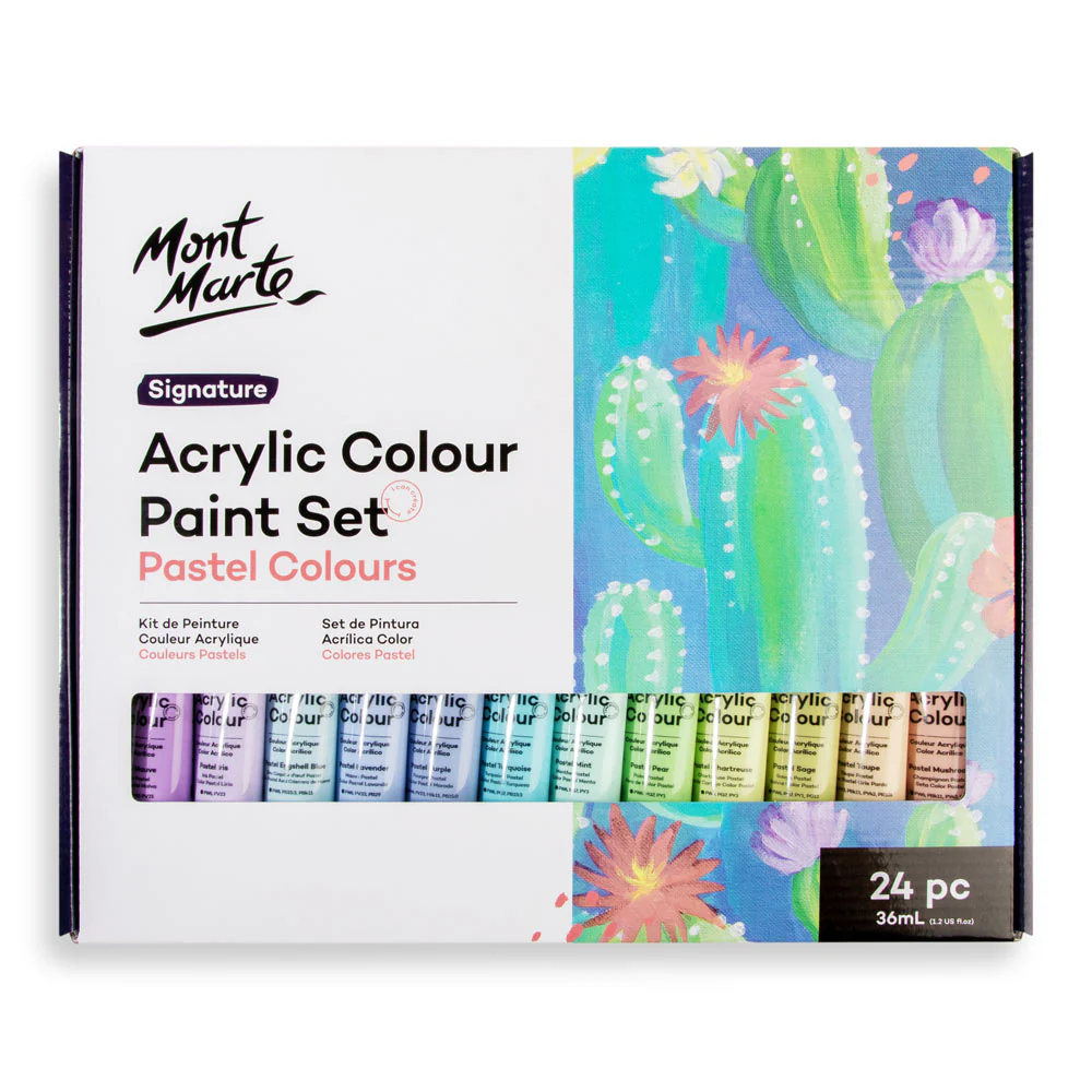 Set de 24 Pinturas Acrílicas Colores Pasteles Con Botes de 36ml - MSCP2436 - MONT MARTE