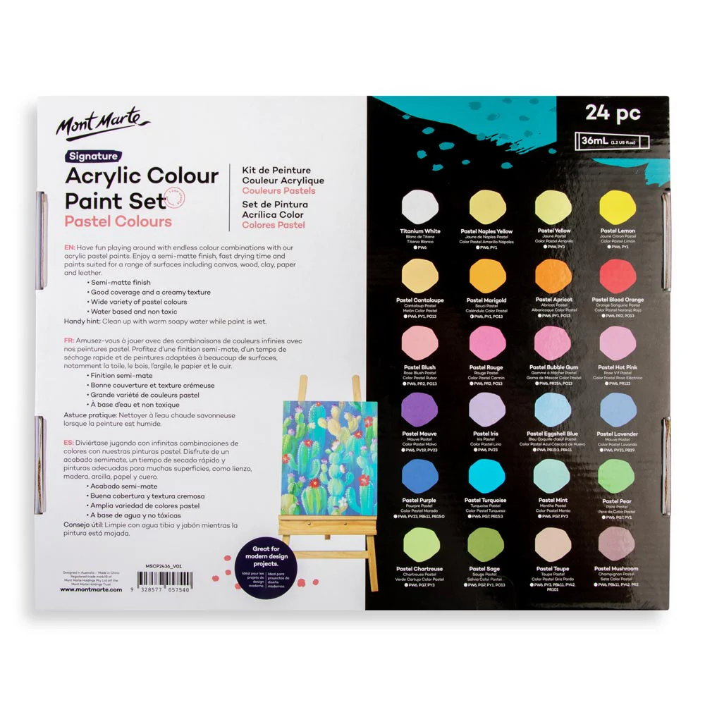 Set de 24 Pinturas Acrílicas Colores Pasteles Con Botes de 36ml - MSCP2436 - MONT MARTE