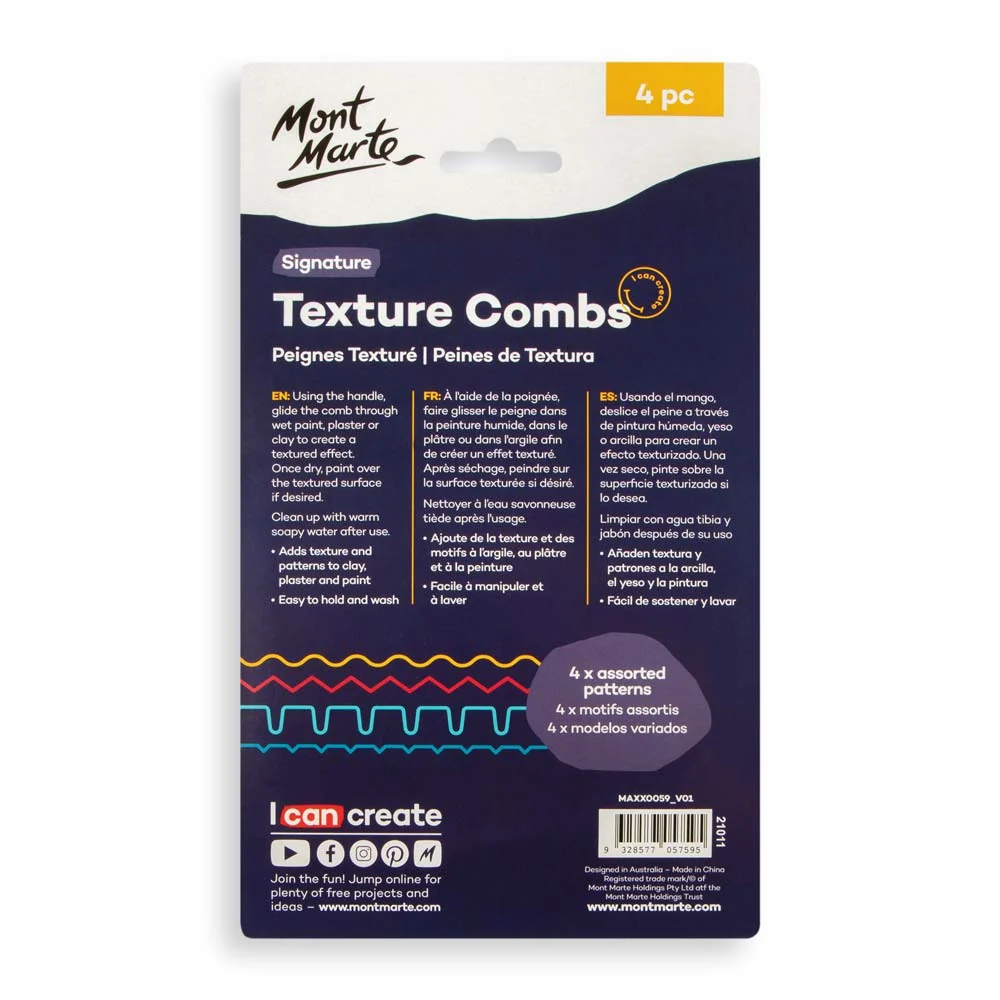 Set de 4 Peines Para Textura en Arcilla / Yeso - MAXX0059 - MONT MARTE