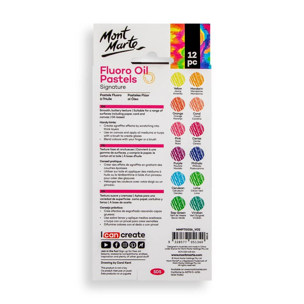 Set de 12 Pasteles al Óleo Fluorecentes - MMPT0036 - MONT MARTE