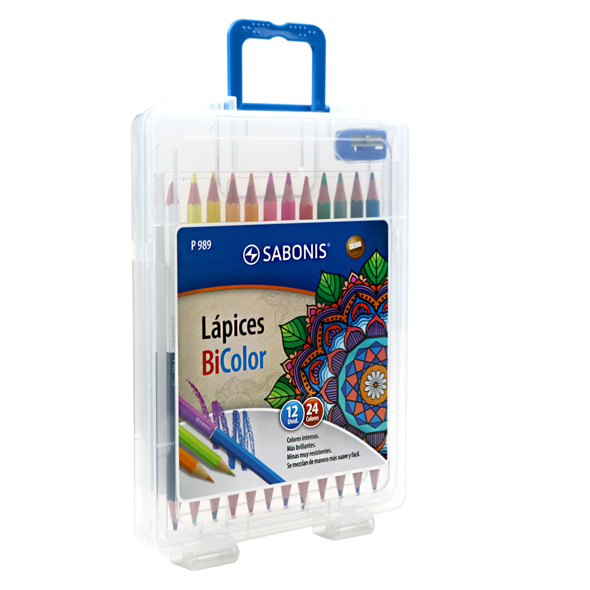 Set de 12 Lápices Bicolor / 24 Colores en Maletín de Plástico / Rígido + Tajador - P989 -  SABONIS