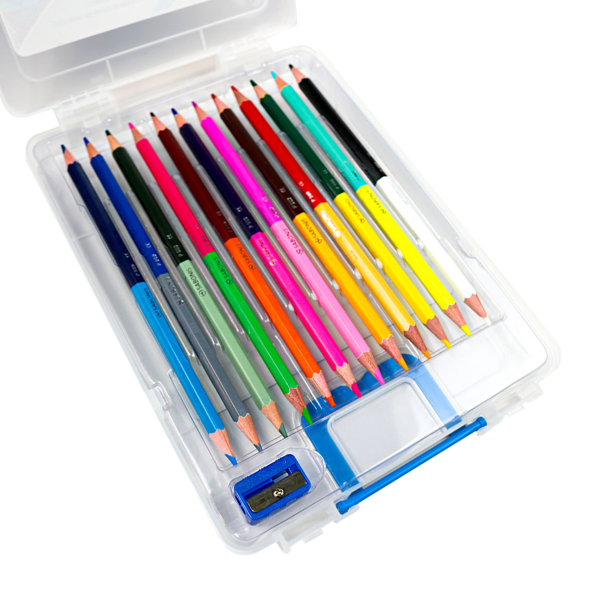 Set de 12 Lápices Bicolor / 24 Colores en Maletín de Plástico / Rígido + Tajador - P989 -  SABONIS
