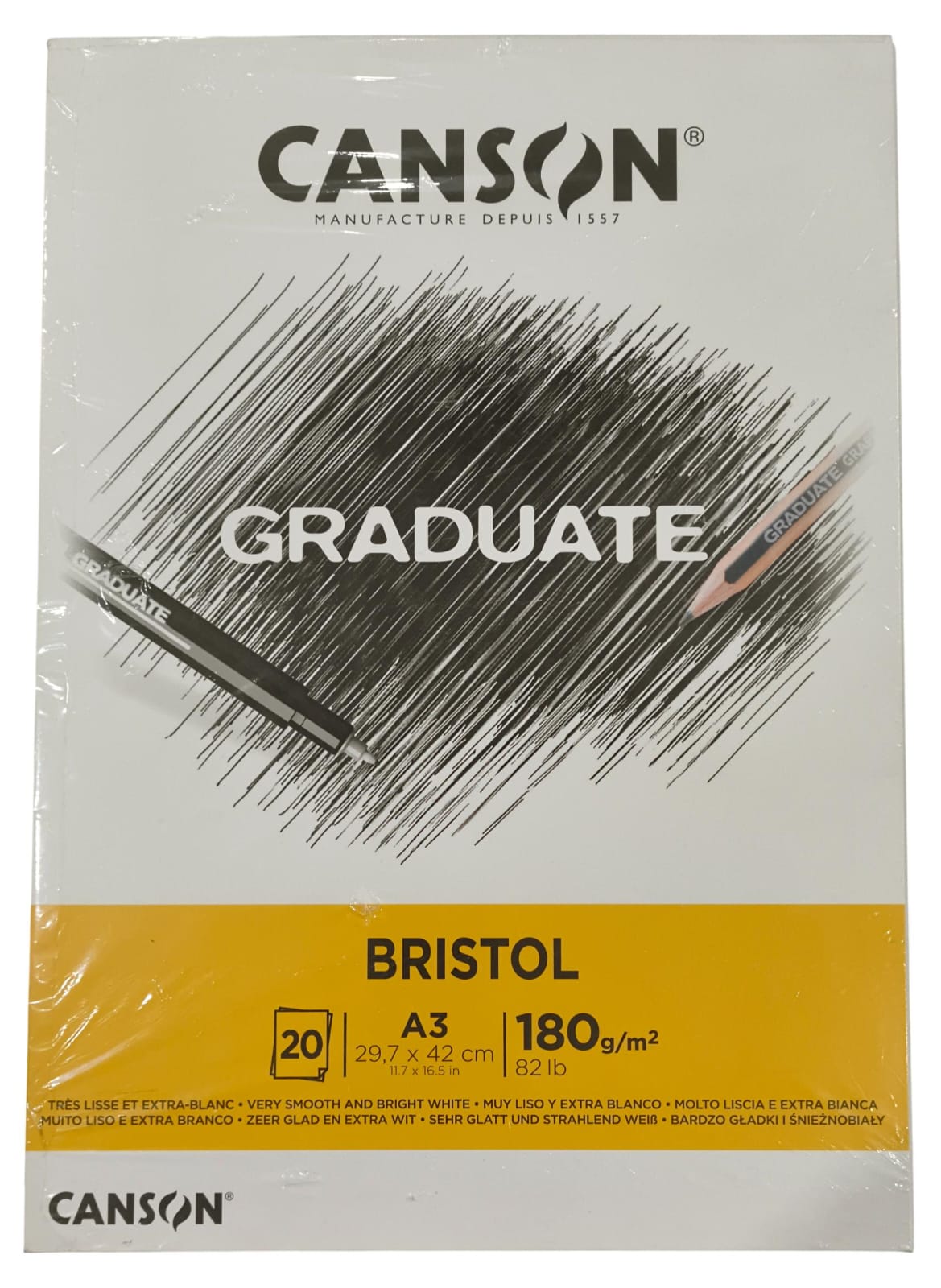 Block de Papel para Ilustración CANSON GRADUATE BRISTOL con 20 Hojas de 180 g/m² Tamaño A3 - CANSON