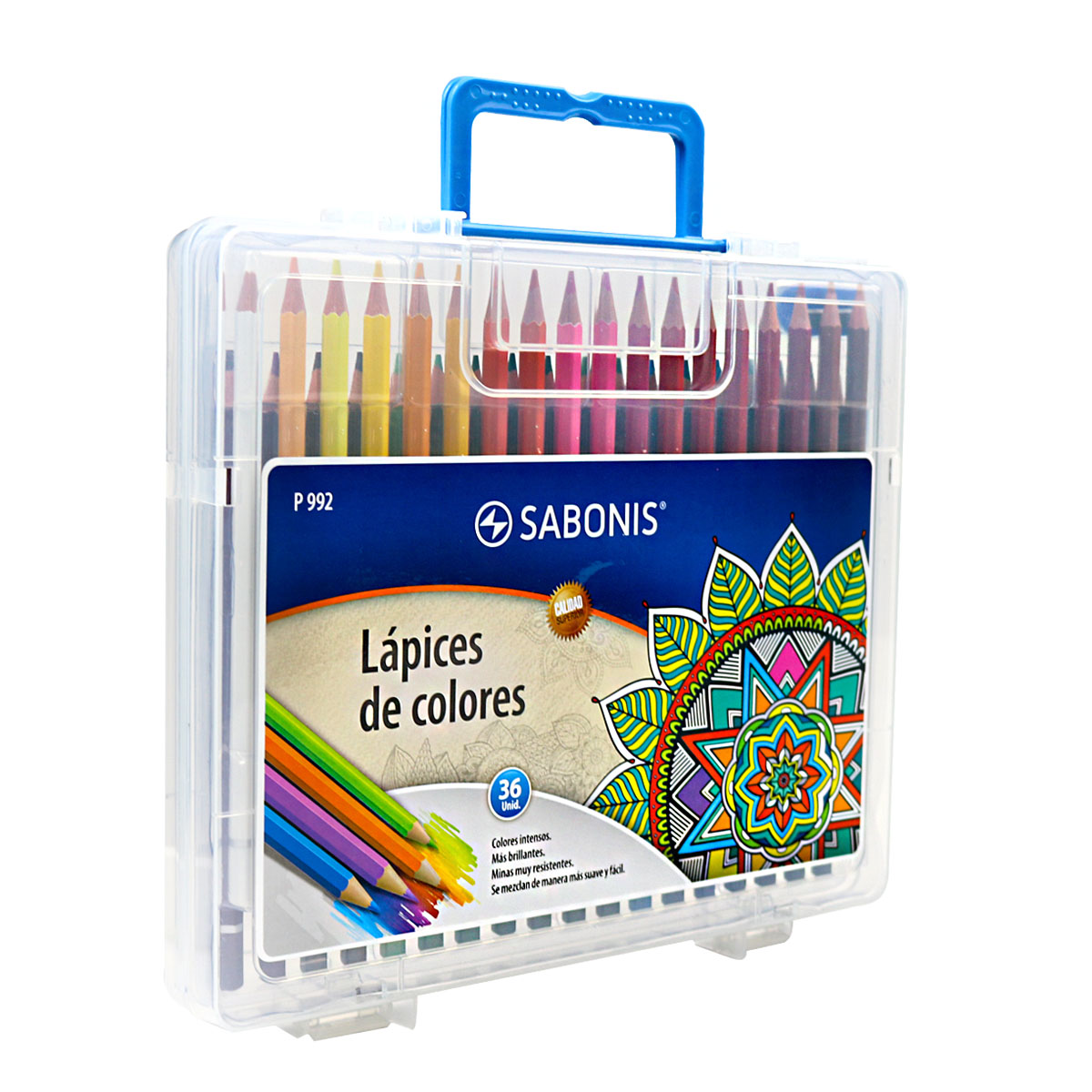 Set de 36 Lápices de Colores en Maletín de Plástico Rígido + Tajador - P992 - SABONIS