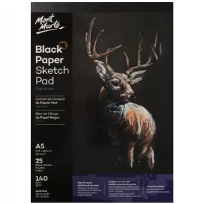 Block de dibujo de papel negro Mont Marte Signature 140 g/m² Tamaño A5 25 hojas MSB0061