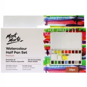 Set Acuarelas en Medias Pastillas Premium – 22 Piezas Mont Marte PMHS0035