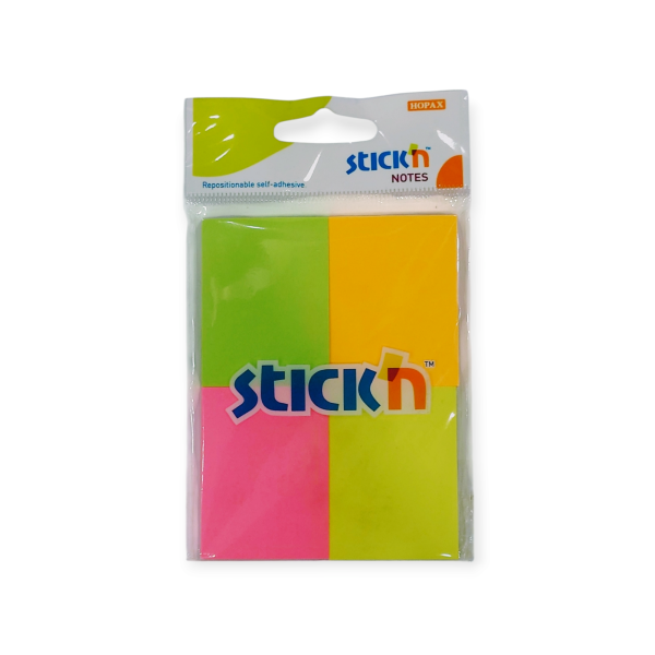 Block de Notas Adhesivas / Post It de 4 Divisiones 50 Hojas cada uno Colores Surtidos Neón - Stick'n - 21091 - E381