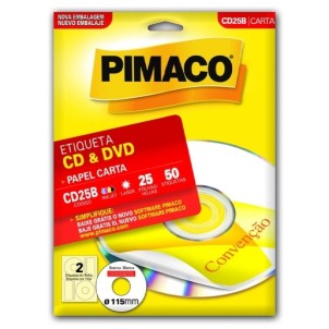 Paquete de 50 Etiquetas Adhesivas de Uso Manual e Impresora InkJet (Inyección a Tinta Líquida) y Laser Para CD y DVD, 115 mm de Diámetro, Hojas Tamaño Carta  - CD25B - PIMACO