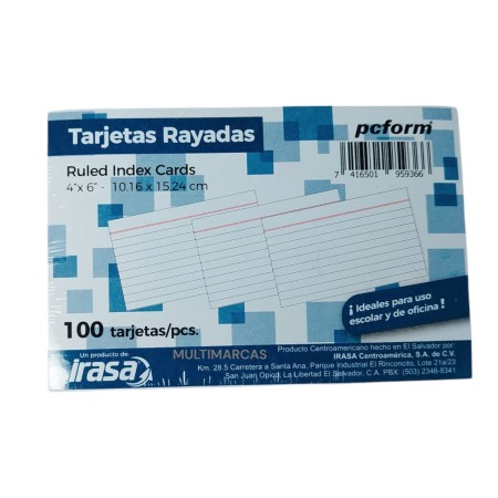 100 Tarjetas Rayadas, Ficheros, Index Card, Fichas Bibliográficas, 10.16 X 15.24 cm.